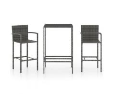 vidaXL Ensemble de bar de jardin 3 pcs Résine tressée Gris