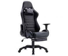 vidaXL Fauteuil de jeux vidéo avec repose-pied Noir Similicuir