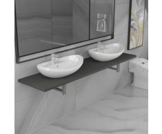 vidaXL Meuble de salle de bain à 3 pcs Céramique Gris