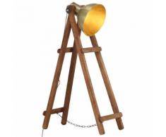 vidaXL Lampadaire Laiton E27 Bois de manguier massif