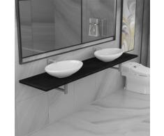 vidaXL Meuble de salle de bain à 3 pcs Céramique Noir