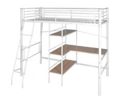 vidaXL Lit superposé avec bureau Blanc et marron Métal 90x200 cm