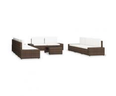 vidaXL Salon de jardin 10 pcs Résine tressée Marron