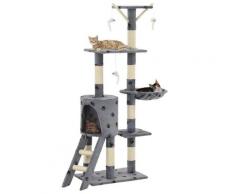 vidaXL Arbre à chat avec griffoir en sisal 138 cm Gris Motif de pattes