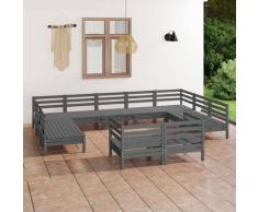 vidaXL Salon de jardin 11 pcs Gris Bois de pin massif