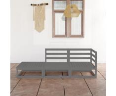 vidaXL Salon de jardin 3 pcs Gris Bois de pin massif