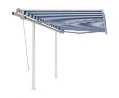 vidaXL Auvent manuel rétractable avec poteaux 3x2,5 m Bleu et blanc