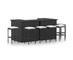 vidaXL Meuble de bar de jardin 8 pcs avec coussins Résine tressée Noir