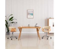 vidaXL Chaise pivotante de bureau Crème Bois courbé et similicuir