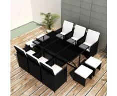 vidaXL Salon de jardin encastrable 11pcs et coussin Rotin naturel Noir