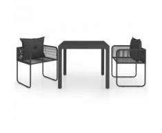vidaXL Salon de jardin 3 pcs PVC Résine tressée Noir