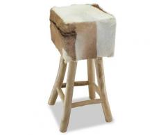 vidaXL Tabouret de bar Cuir véritable et bois de teck solide