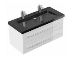 Meuble SDB Damo en blanc brillant avec une vasque en granit Galaxy Black 100cm