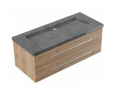 Meuble SDB Damo décor chêne avec vasque en granit G654, 130cm sans pré-perçage