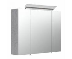 Armoire de toilette avec miroirs et Lampe LED acrylique 80cm en Aspect Béton