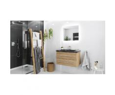 Damo avec simple vasque en granit Galaxy Black 75cm & miroir à LED