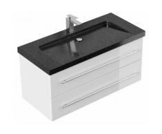 Meuble SDB Damo en blanc brillant avec une vasque en granit Galaxy Black 100cm