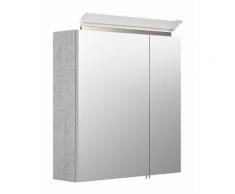 Armoire de toilette avec miroirs et Lampe LED acrylique 60cm en Aspect Béton