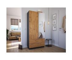 Meuble à chaussures Castello-L 1 porte miroir tiroirs pour 30 paires Oak