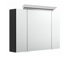 Armoire de toilette avec miroirs et Lampe LED acrylique 90cm en Noir satiné
