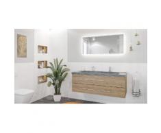 Damo décor chêne avec double vasque en granit G654, 130cm & miroir à LED