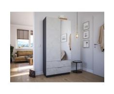Meuble à chaussures Castello-L 1porte miroir tiroirs pour 30paires décor Pierre