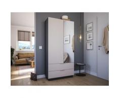 Meuble à chaussures Castello-L 1porte miroir tiroirs pour 30paires Creme-Grafit