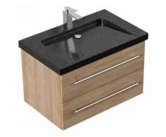 Meuble SDB Damo en décor chêne avec une vasque en granit Galaxy Black 75cm