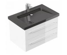 Meuble SDB Damo en blanc brillant avec simple vasque en granit India Black 75 cm