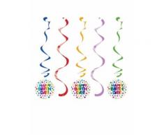 5 Suspensions Happy Birthday arc-en-ciel métallisé 84 cm Taille Unique