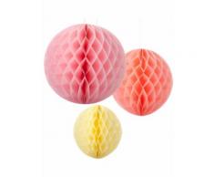 3 Suspensions boules papier pastel Taille Unique