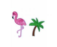 2 Broches flamant rose et palmier Taille Unique