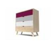 Abc meubles - commode viking scandinave prune gris souris et blanc prune, gris souris, blanc