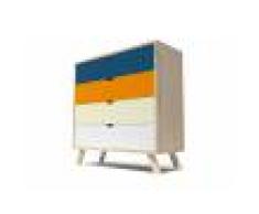 Abc meubles - commode viking scandinave bleu pétrole orange ivoire et blanc bleu pétrole, orange, ivoire, blanc