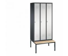 Vestiaire CLASSIC avec banc monté en dessous 3 compartiments, largeur compartiments 300 mm | CP