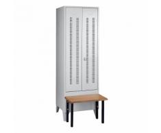 Vestiaire avec banc frontal portes en tôle perforée, largeur compartiments 600 mm, 1 compartiment | Wolf