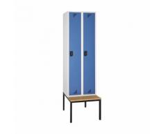 Vestiaire et armoire multi-usage avec banc, 2 compartiments, largeur 600 mm | EUROKRAFTpro