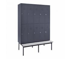 Vestiaire mi-haut avec banc 300 mm, 10 compartiments | Wolf