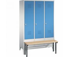Vestiaire CLASSIC avec banc frontal 3 compartiments, largeur compartiments 400 mm | CP