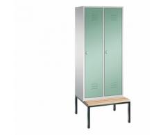 Vestiaire CLASSIC avec banc monté en dessous 2 compartiments, largeur compartiments 400 mm | CP