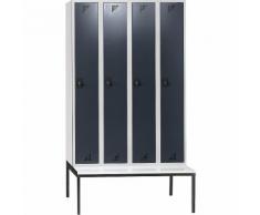 Vestiaire et armoire multi-usage avec banc, 4 compartiments, largeur 1200 mm | EUROKRAFTpro