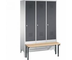 Vestiaire CLASSIC avec banc frontal 3 compartiments, largeur compartiments 400 mm | CP