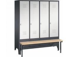 Vestiaire CLASSIC avec banc frontal 4 compartiments, largeur compartiments 400 mm | CP