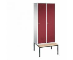Vestiaire CLASSIC avec banc monté en dessous 2 compartiments, largeur compartiments 400 mm | CP
