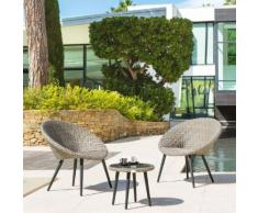 Salon de jardin duo Canberra Sépia 2 places - Aluminium traité époxy, Résine tressée, Verre trempé
