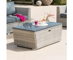 Table basse coffre de jardin rectangulaire Tasmania Havane 120 x 63 x 45 cm - Aluminium traité époxy, Résine tressée