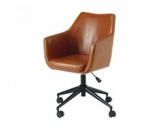 Fauteuil de bureau en textile enduit marron vieilli Davis