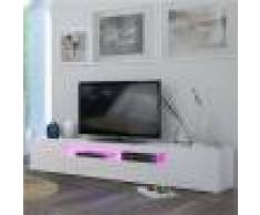 M-063 Meuble TV blanc laqué design MARCELLA-L 200 x P 40 x H 36,2 cm- Blanc Blanc