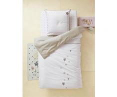 Parure réversible housse de couette + taie d'oreiller enfant PLUIE D'ETOILES blanc imprimé
