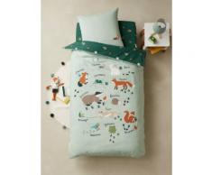 Pack housse de couette + taie d'oreiller enfant Bio* collection CLASSE VERTE vert